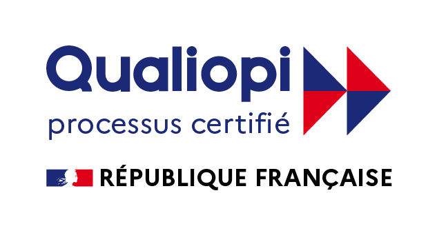 "Logo de la certification Qualiopi, symbole officiel garantissant la qualité des processus de formation professionnelle et l'accès aux financements publics comme le CPF.